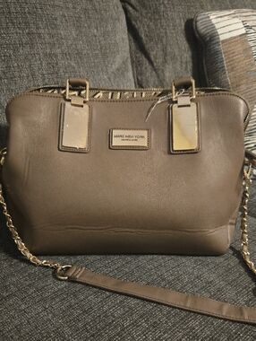 Marc New York Andrew Marc Taupe Leather Shoulder Bag with Gold Hardware